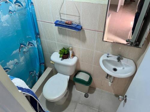 a small bathroom with a toilet and a sink at El anexos in Santiago de los Caballeros