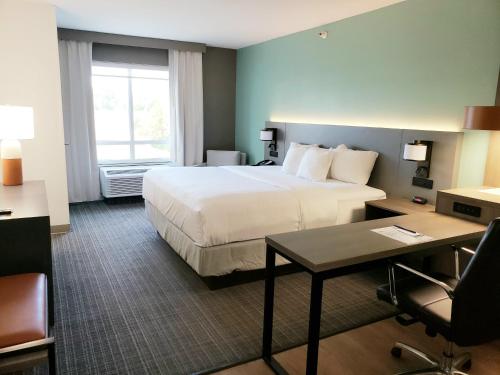 Habitación de hotel con cama y escritorio en Comfort Suites en Valdosta