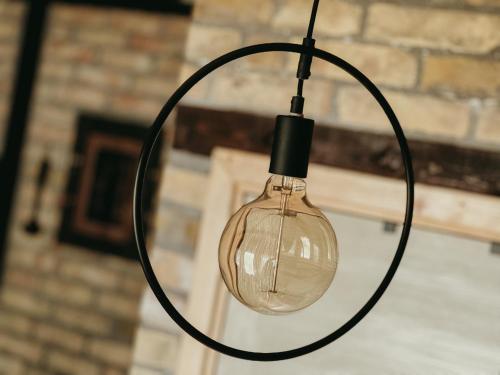 a glass light bulb hanging from a ceiling at Drinska Dedovina in Gornja Trešnjica