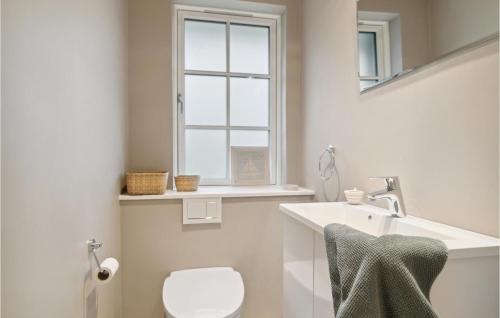 baño con aseo y lavabo y ventana en 2 Bedroom Nice Home In Hornbk, en Hornbæk