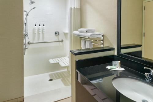 a bathroom with a sink and a shower at Fairfield Inn & Suites by Marriott Jackson in Jackson