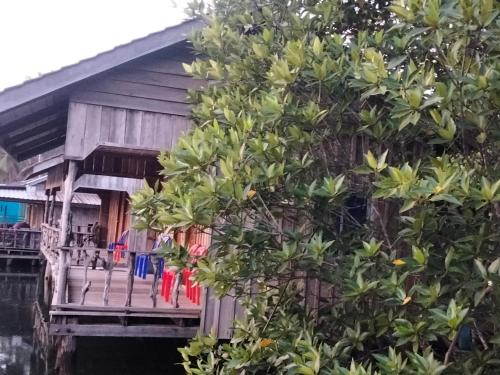 a wooden house with a tree in front of it at Friend of Nature Bungalow in Koh Rong Island