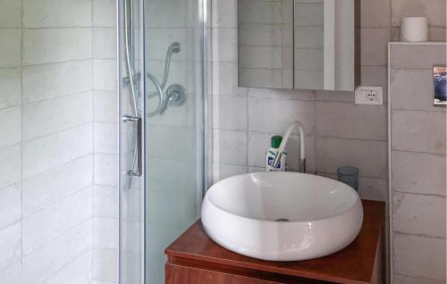 W łazience znajduje się biała umywalka i prysznic. w obiekcie 4 Bedroom Lovely Home In Atessa w mieście Atessa
