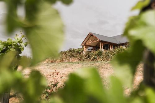 a small house sitting on top of a hill at Chinamans Ridge on Chinamans Terrace - Bendigo, Tarras - Central Otago in Tarras