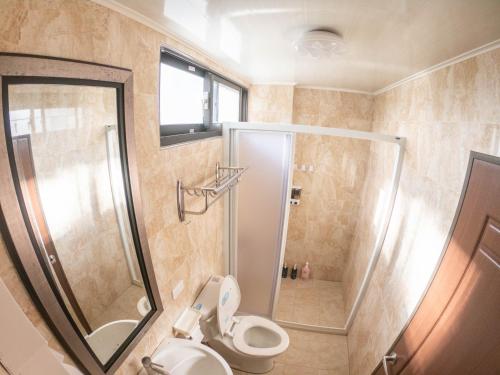 湖西鄉的住宿－安可民宿，带淋浴和卫生间的浴室