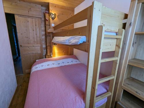 a bunk bed in a tiny house with a ladder at Appartement au lac ski aux pieds in Tignes