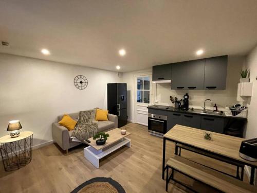 ein Wohnzimmer mit einem Sofa und einer Küche in der Unterkunft VILLA GABY ~ Jardinet ~ hyper-centre in Pau