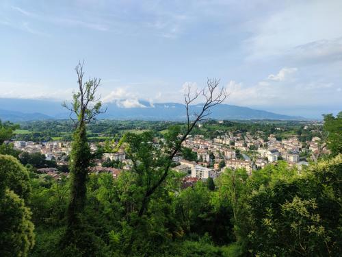 a view of a city from a hill with trees at BBConegliano Borlini in Conegliano