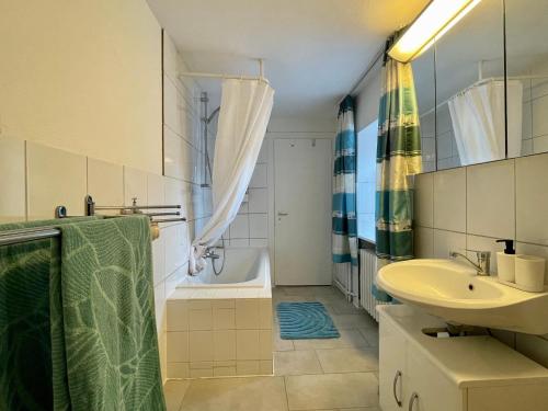 Ένα μπάνιο στο Wohnung mit 3 Schlafzimmern, Dachterrasse und Flussblick