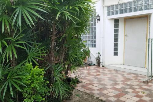 a house with a palm tree in front of a door at Martintar Apartment Lodge 1 in Nadi