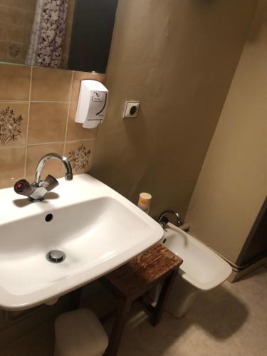 ein Bad mit einem Waschbecken und einem WC in der Unterkunft rest'hôtel chambre N3 in Augé