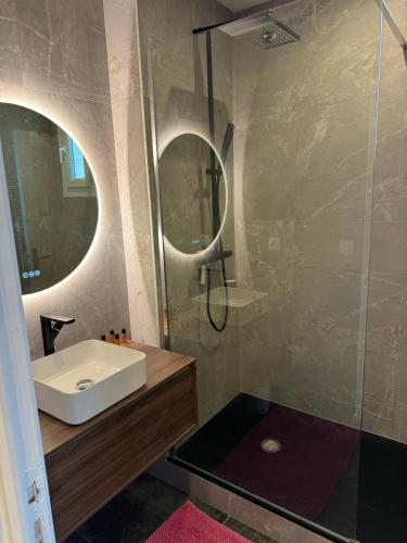 une salle de bain avec un lavabo et une douche dans l'établissement Le Charmant, à Tours