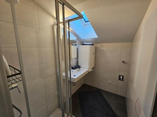 La salle de bains est pourvue d'un lavabo et d'une lucarne. dans l'établissement Apartment Elise, à Patergassen