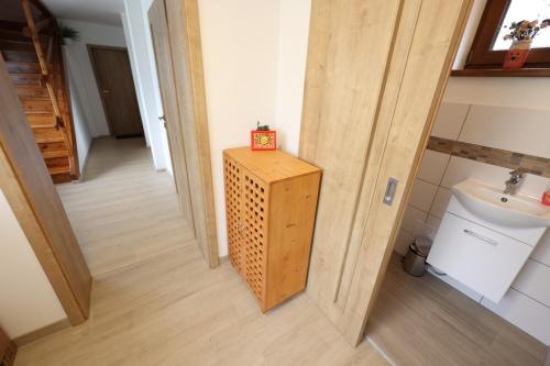 a bathroom with a sink and a toilet in a room at Hrdá Ves - Dům U Slunce in Vír