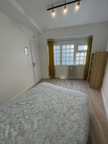 ein Schlafzimmer mit einem großen Bett und einem Fenster in der Unterkunft Paris Maurice Nordmann superbe 2 pièces in Paris