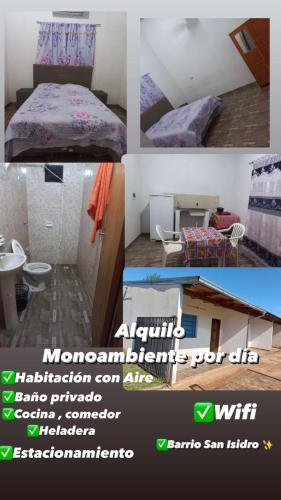 a collage of pictures of a bedroom and a bathroom at Hospedaje 3 DE MAYO in Encarnación