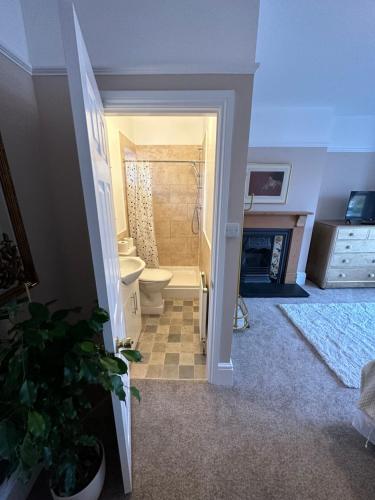 a bathroom with a shower and a toilet in a room at Liberty House in Southampton