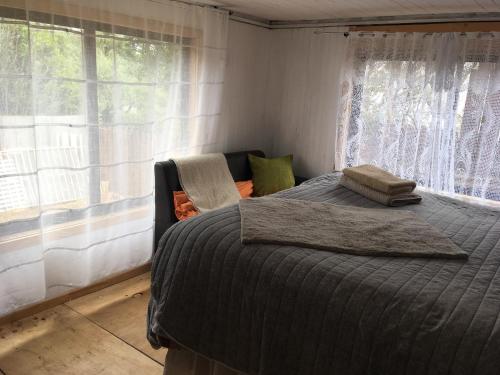 een bed in een kamer met een groot raam bij Fran&EmmaIII in Temuco