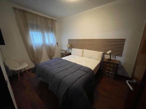 恩坎普的住宿－Ski y Montaña Encamp，一间卧室设有一张大床和一个窗户。
