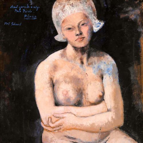 a painting of a woman with her arms crossed at Duinberk B&B hotel en Brasserie in Schoorl