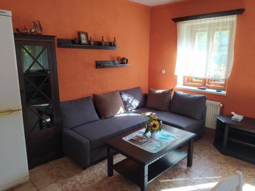 ein Wohnzimmer mit einem Sofa und einem Tisch in der Unterkunft Chata Naděje in Raspenava