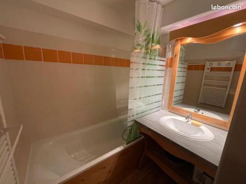 une salle de bain avec un lavabo et une baignoire dans l'établissement Appartement tout confort - Chamrousse - pied des pistes, à Chamrousse