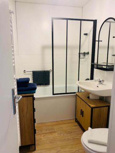 une salle de bain avec un lavabo et des toilettes dans l'établissement Charmant studio rénové 3 couchages Arcachon centre ville, à Arcachon