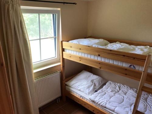 two bunk beds in a room with a window at Dycke Haus 6 in Zudar