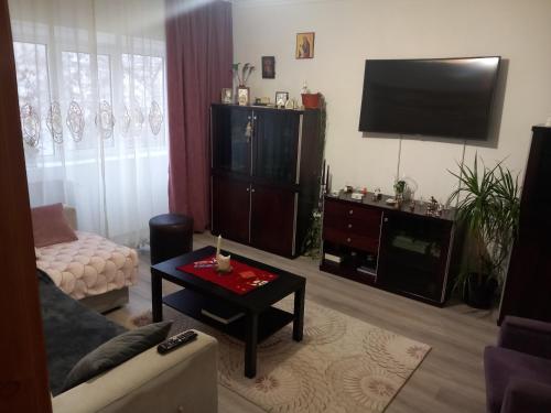 - un salon avec un canapé et une télévision dans l'établissement Bobs'Home, à Iaşi