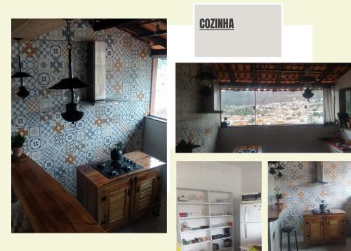 a collage of photos of a kitchen and a room at CASA AGRADÁVEL in Diamantina