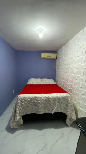 a bedroom with a bed with a red blanket at Recanto papaleguas in Piranhas