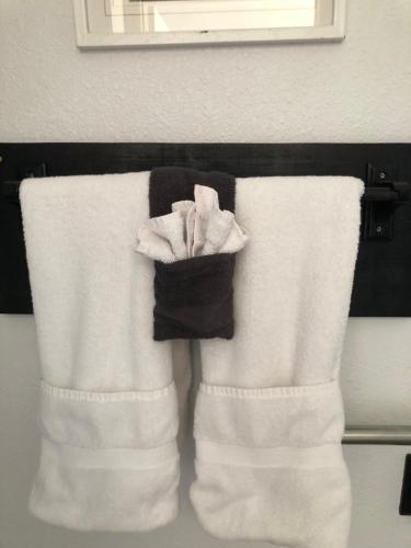 a pair of white socks hanging on a towel rack at Brownsville Motel in Brownsville