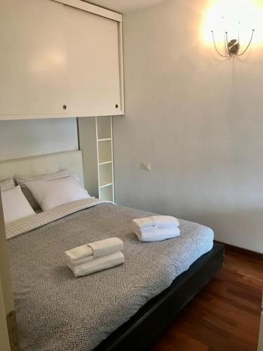 um quarto com uma cama com duas toalhas em Casa La Mo’ moderno bilocale in zona tranquilla em Cattolica