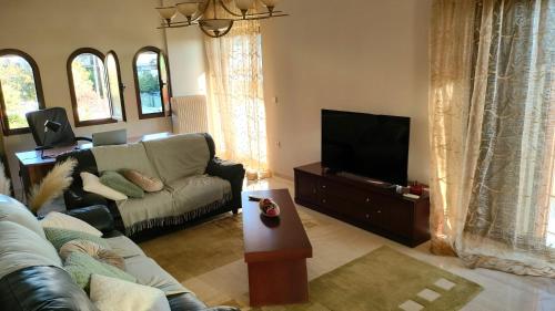 sala de estar con sofá y TV de pantalla plana en Spata sunrise house en Spáta