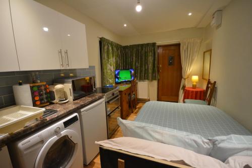 a kitchen with a bed in a kitchen with a washing machine at 160 Westminster Way,Fab studio room in Oxford