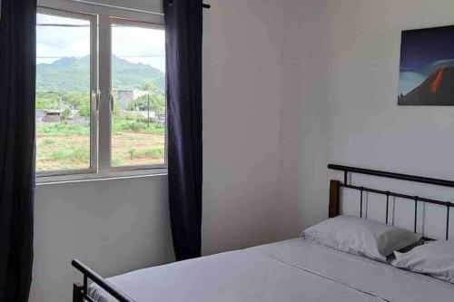 1 dormitorio con cama y ventana en Country House with Mountain View en Long Mountain