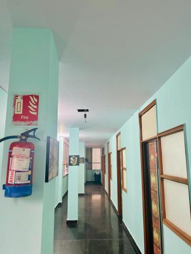 a hallway in a building with blue walls at drem with agniv in New Delhi