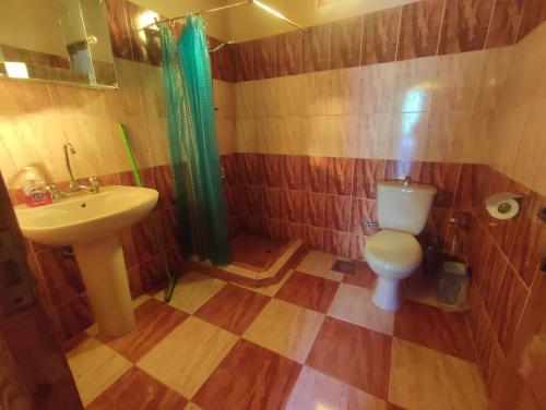 ein Bad mit einem WC und einem Waschbecken in der Unterkunft Sand Rose Bahriya Hotel in Bawati