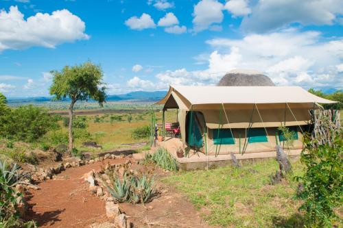 LoitanitにあるKidepo Savannah Lodge by NATURE LODGES LTDの背景に野原があるサファリテント