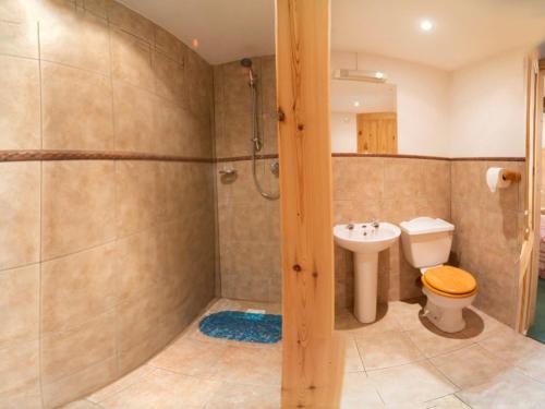 a bathroom with a shower and a toilet and a sink at 1 Bed in Godshill IC146 in Godshill