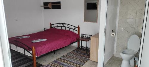 um quarto com uma cama e um WC em Вила Мони-зона релакс 