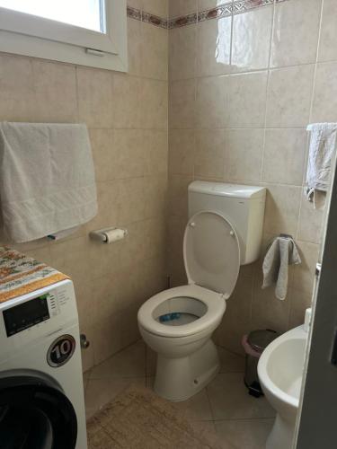 een kleine badkamer met een toilet en een wastafel bij Rampulla in Quarto Inferiore