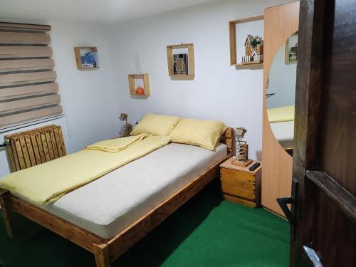 a bedroom with a bed and a green floor at Vila Antić in Pirot