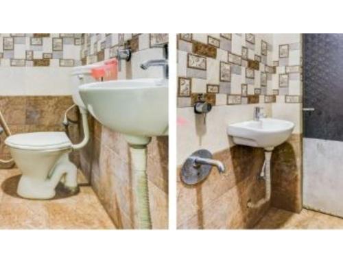 two pictures of a bathroom with a sink and a toilet at Verma Ji Hotel, Raman, Punjab 