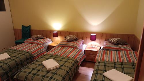 een kamer met drie bedden in een kamer bij STANICA in Nowy Gierałtów