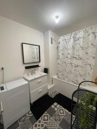 une salle de bain avec un lavabo et une douche dans l'établissement Appartement Cosy à Cenon, proche transports, à Cenon