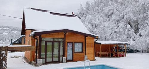 a log cabin with a swimming pool in the snow at VIKENDICA NOLE Jahorina in Pale