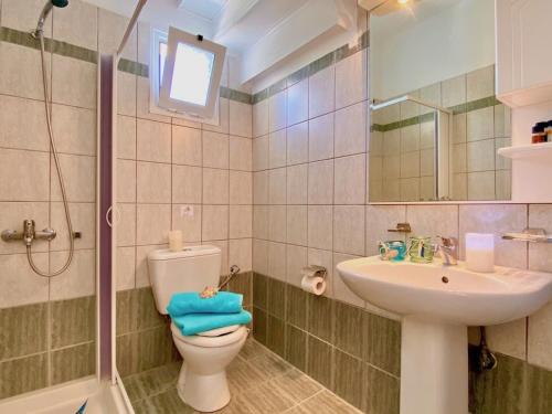 a bathroom with a toilet and a sink at Pangea Corfu Villa in Sidari
