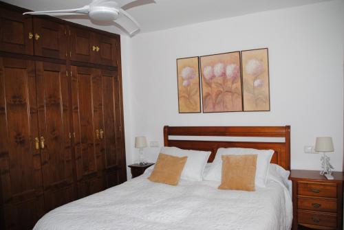 una camera con letto e ventilatore a soffitto di Casa La Pechá, Ronda (Málaga) a Ronda