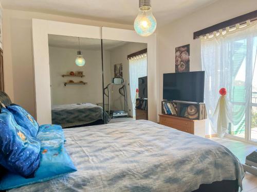 a bedroom with a large bed and a large mirror at Apartment Casa Iose by Interhome in Torrazza